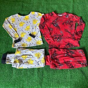 Bundle Pokemon Pikachu & Marvel Spiderman Two Pieces Pajama Set Kids Size 10